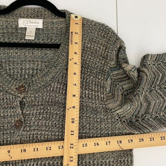 CJ Banks Knit Cardigan Sweater Womens 1X Gray Tan 3/4 Sleeves Button Up - Picture 8 of 10